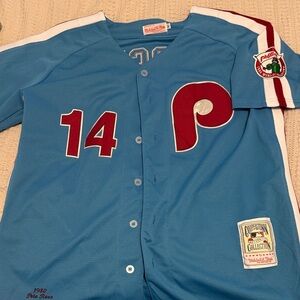 Mitchell & Ness Light Blue Philadelphia Phillies Pete Rose Jersey (1980) M